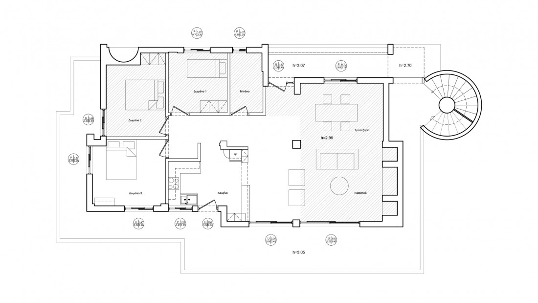 apartment renovation, floor plan, before . Μερική αναδιαμόρφωση κατοικίας, κάτοψη πρίν.