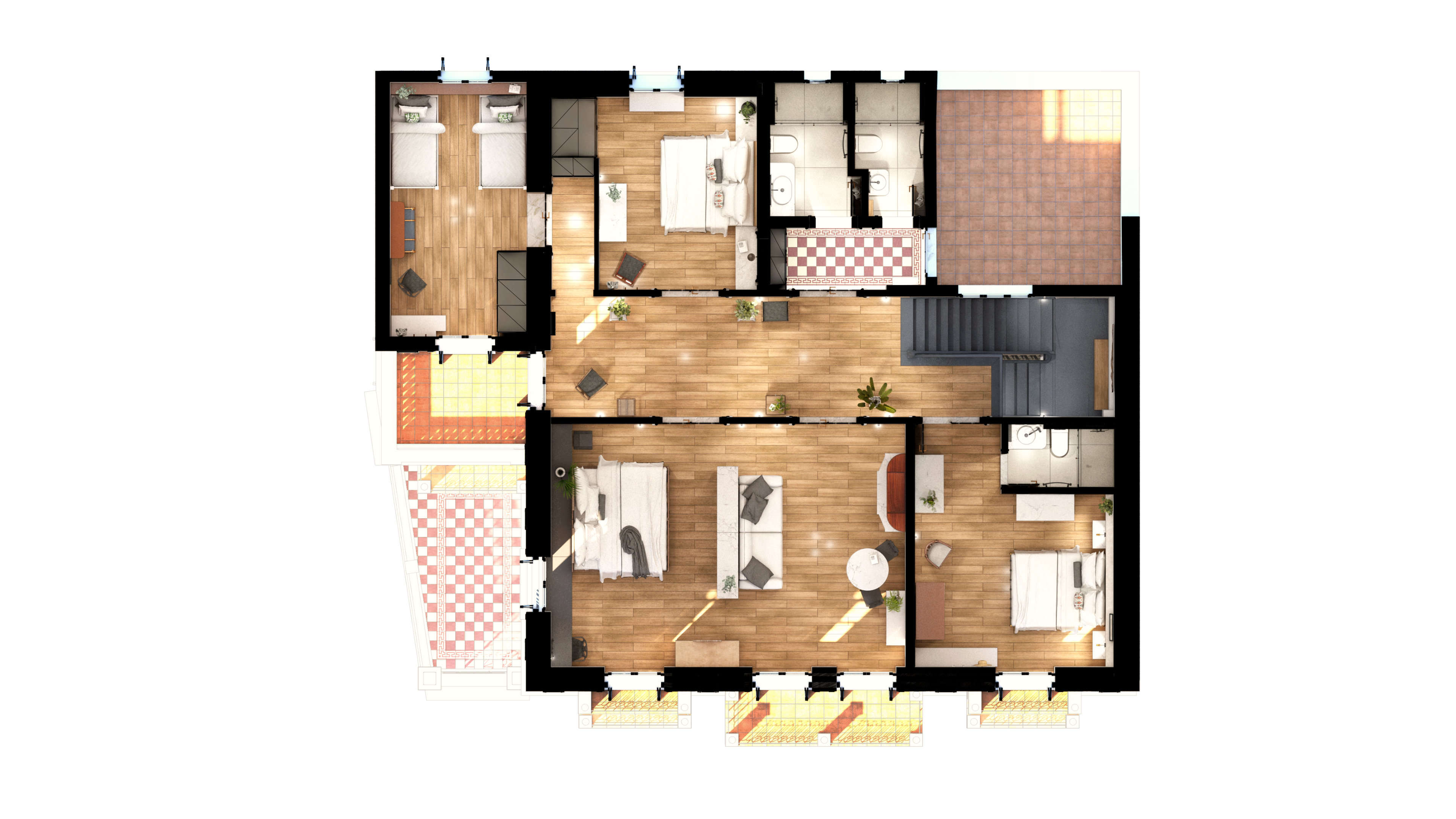 neoclassical residence renovation, interior design, second plan, ανακαίνιση νεοκλασικής κατοικίας, κάτοψη ορόφου