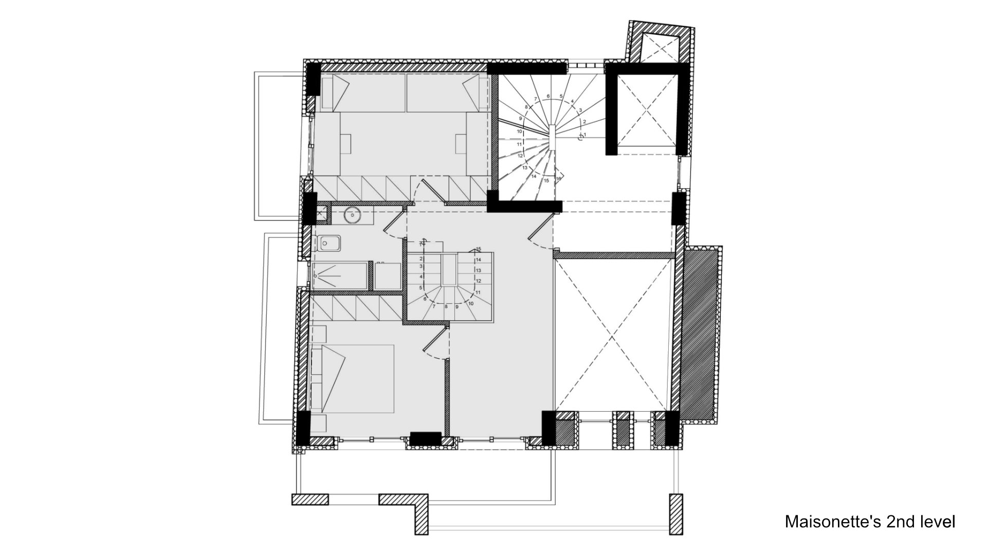 two level apartment, new building, interior design, second level